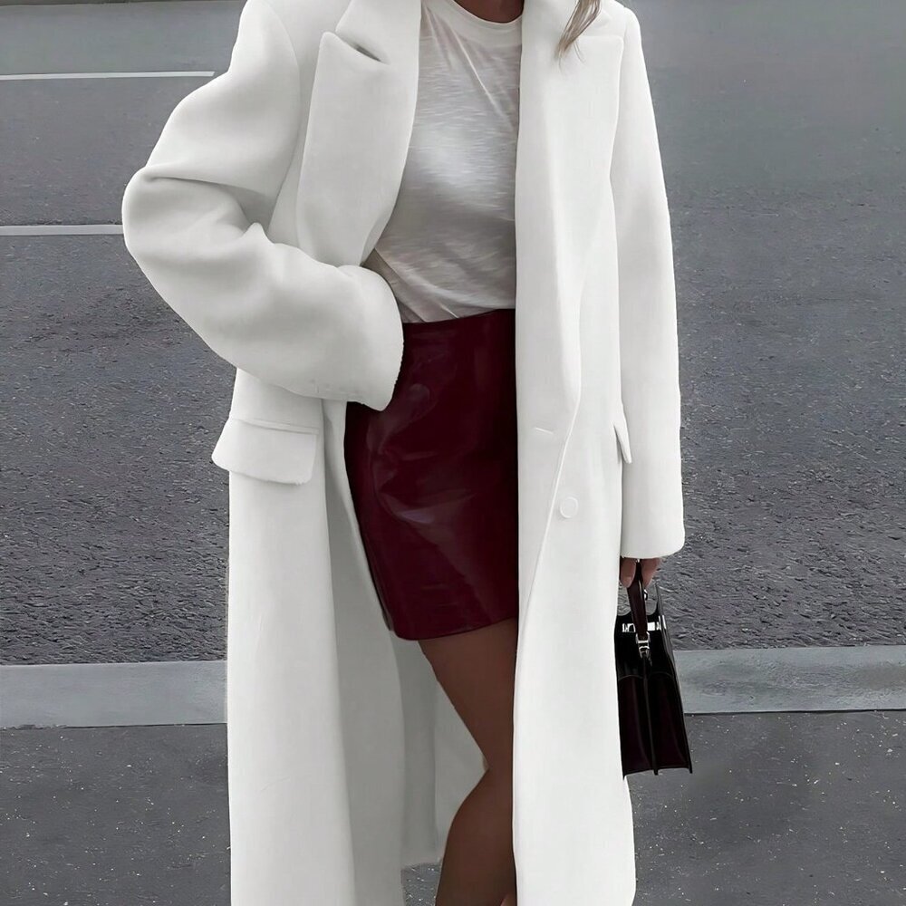 White Casual Women's Minimalist High-End Long Loose Fit Overcoat - Picture 4 of 10